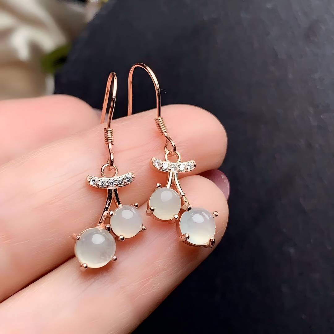 S925 Natural Jadeite Cherry Earrings