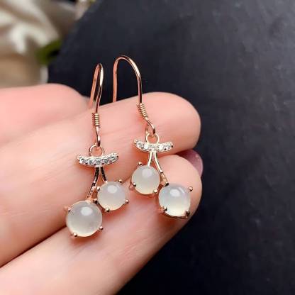 S925 Natural Jadeite Cherry Earrings