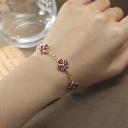 S925 Garnet Clover Bracelet 