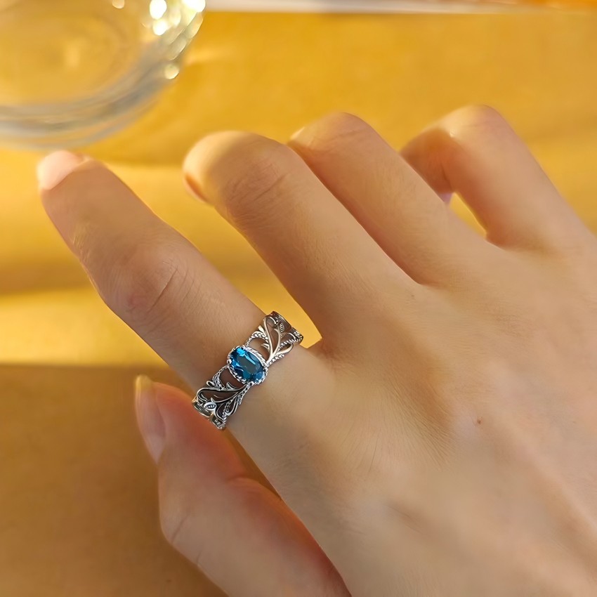 S925 Natural London Blue Topaz Ring
