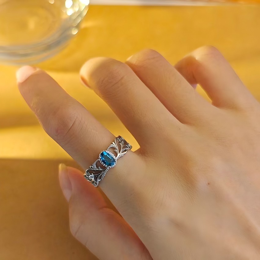S925 Natural London Blue Topaz Ring