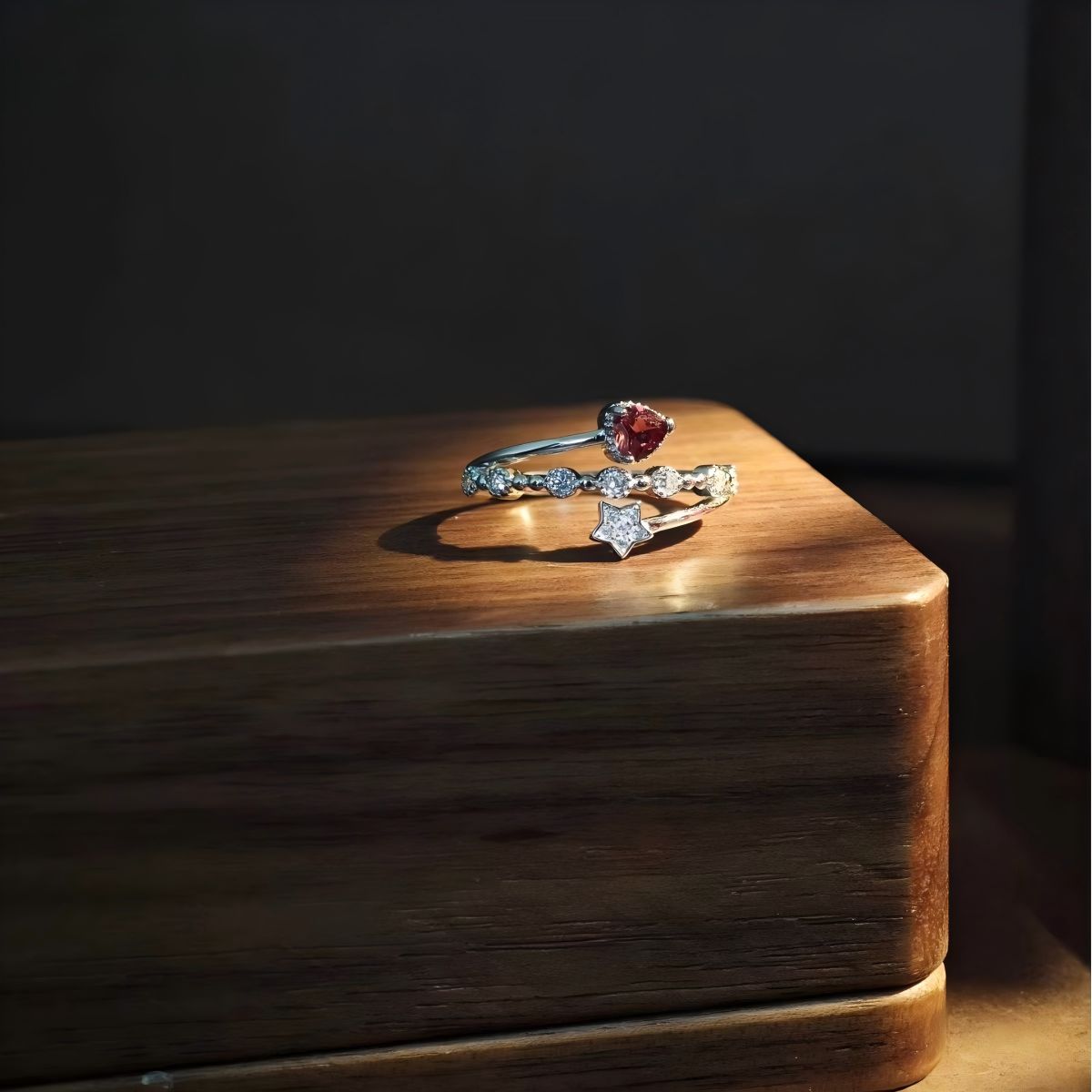 S925 Heart Shape Garnet Ring