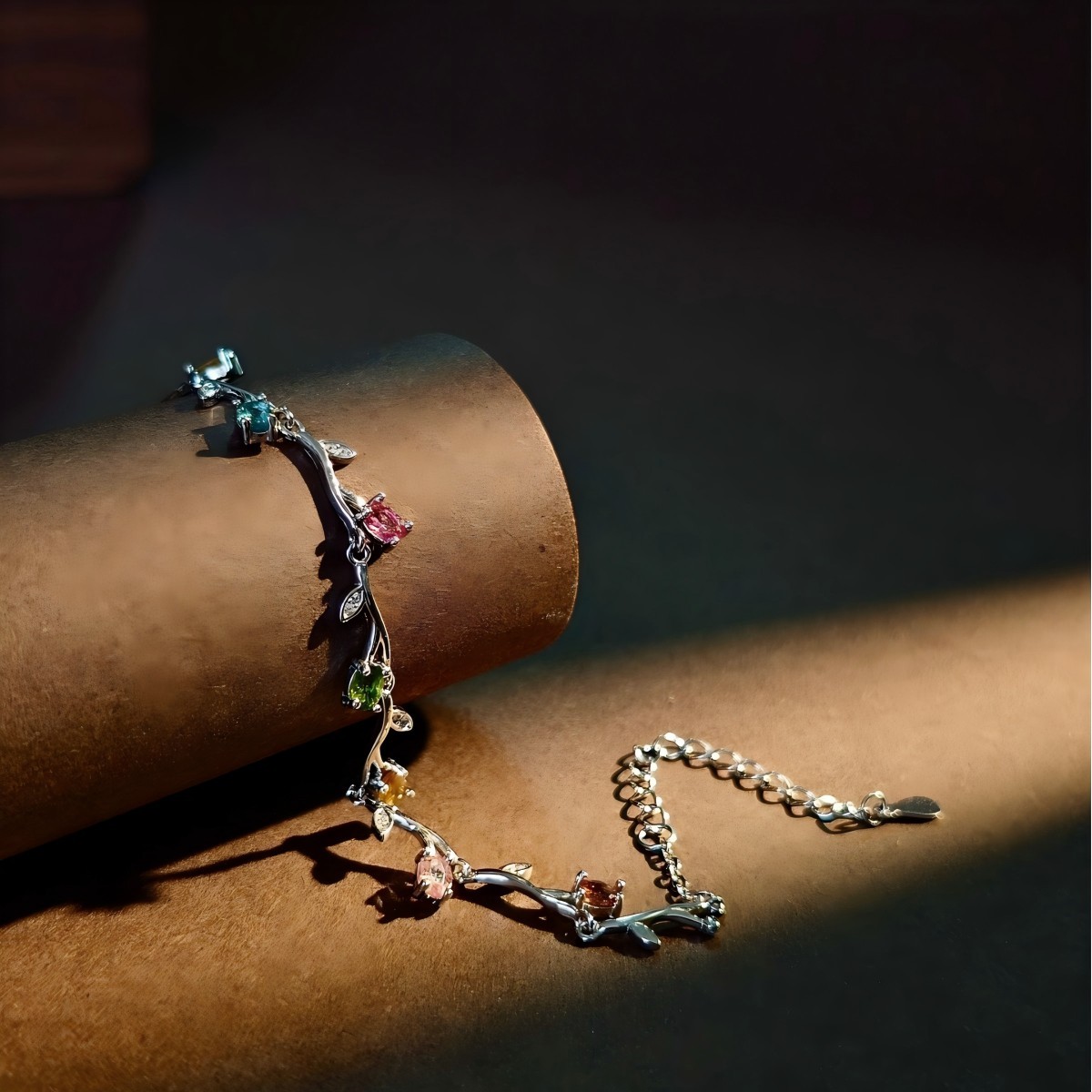 S925 Natural Tourmaline Vine Flower Bracelet