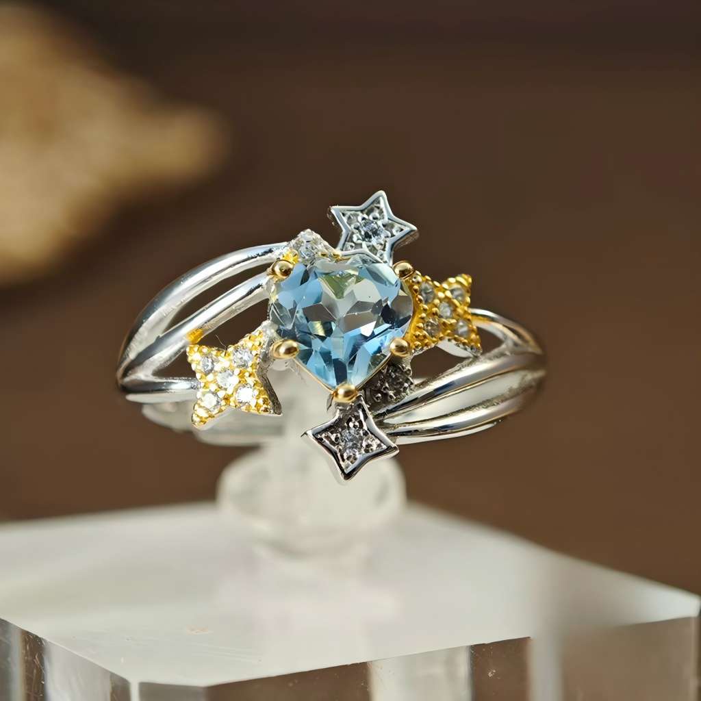 S925 Starry Heart Natural Blue Topaz Ring