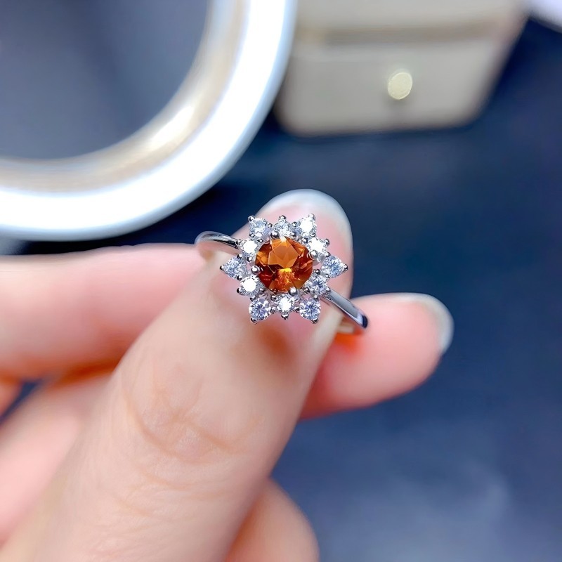 Faceted Citrine S925 Silver Ring / Earring / Necklace Snowflake Design