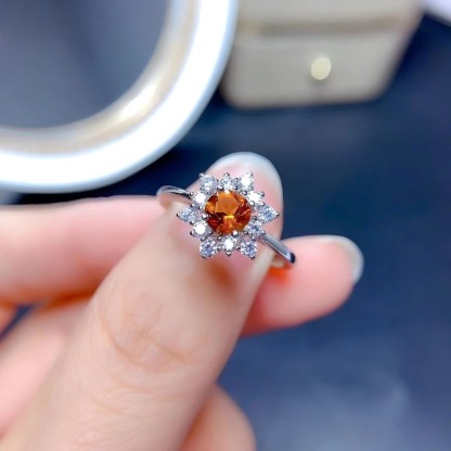 Faceted Citrine S925 Silver Ring / Earring / Necklace Snowflake Design