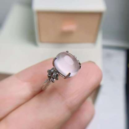Oval Rose Quartz S925 Silver Ring / Pendent Four Claws Design