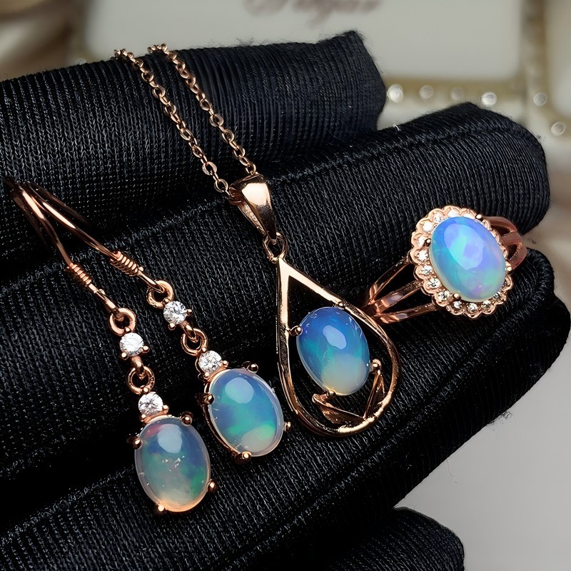 Golden Water Drop Oval Opal S925 Ring / Earrings / Necklace Natural Cr