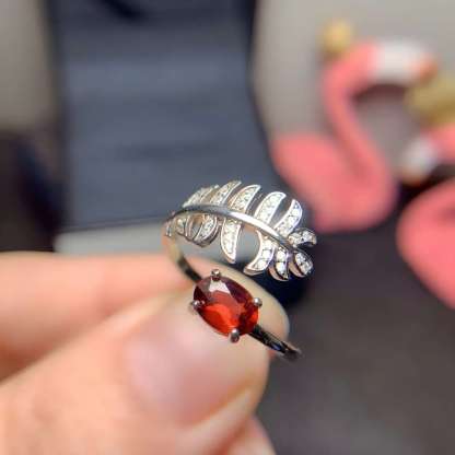 Feather Garnet S925 Silver Ring / Pendent Natural Crystal Set
