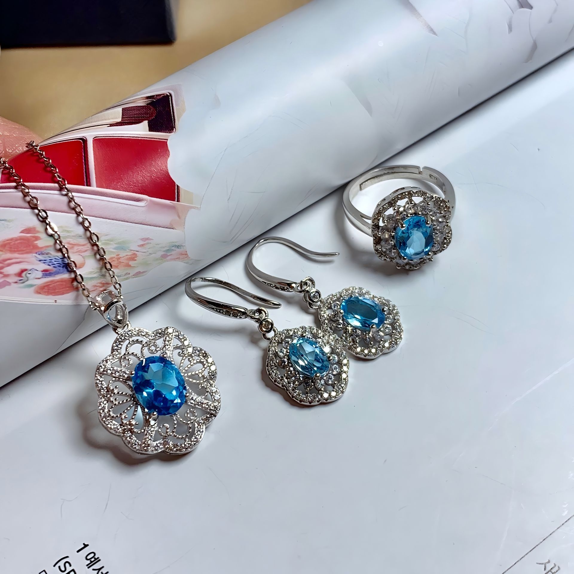 Elaborate Classical Blue Topaz S925 Silver Set