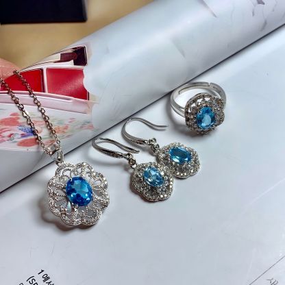 Elaborate Classical Blue Topaz S925 Silver Set