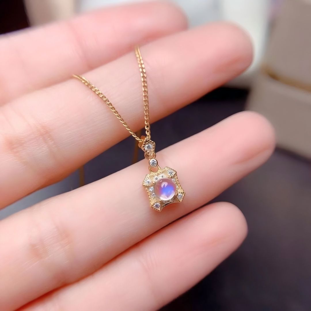 Square Moonstone Gold S925 Silver Natural Crystal Set