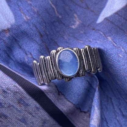 Aquamarine S925 Classical Oval Natural Crystal Large Band Silver Ring 