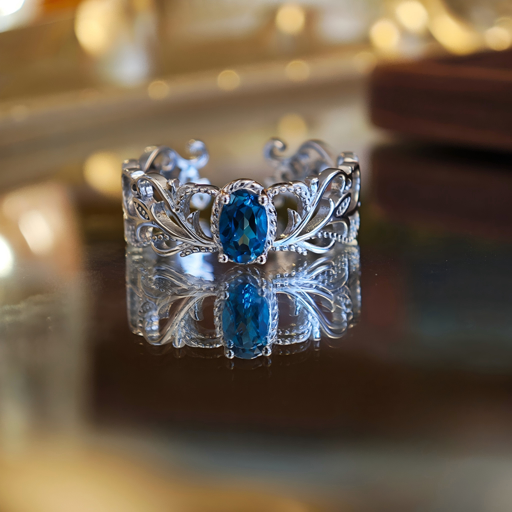 S925 Natural London Blue Topaz Ring