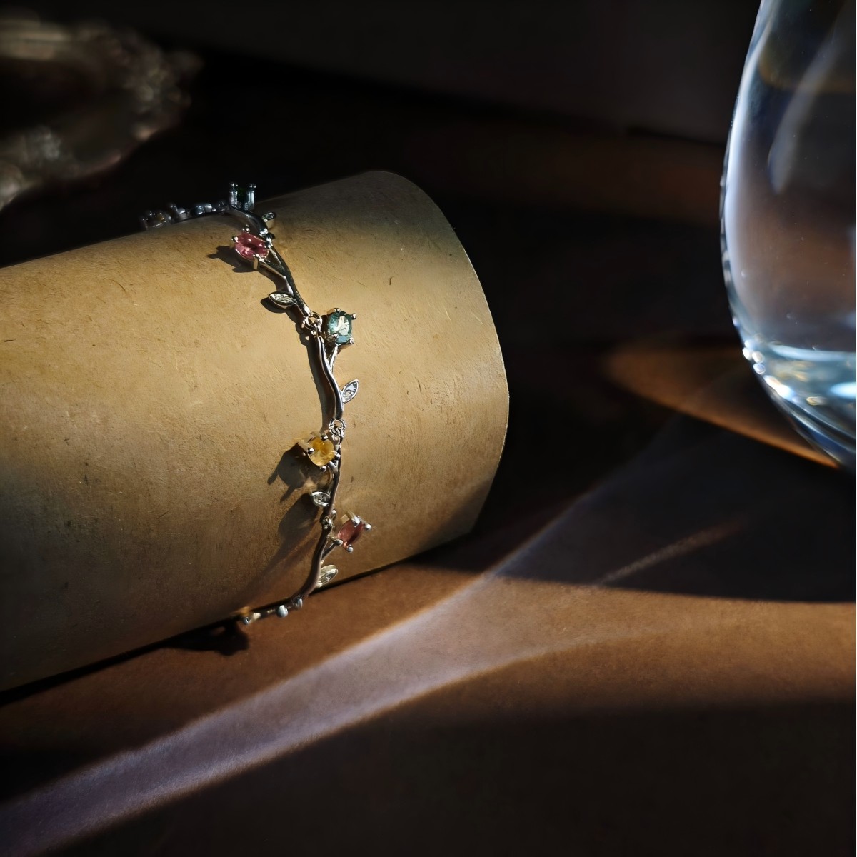 S925 Natural Tourmaline Vine Flower Bracelet