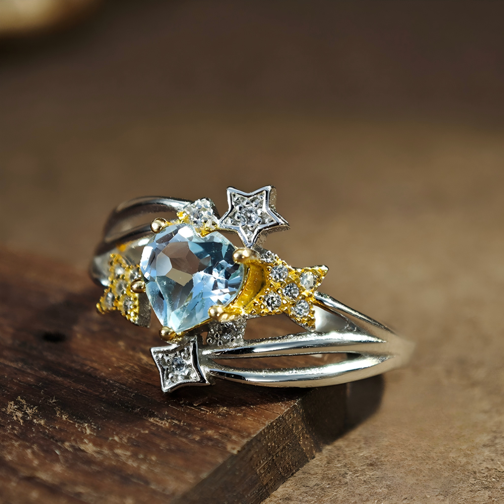 S925 Starry Heart Natural Blue Topaz Ring