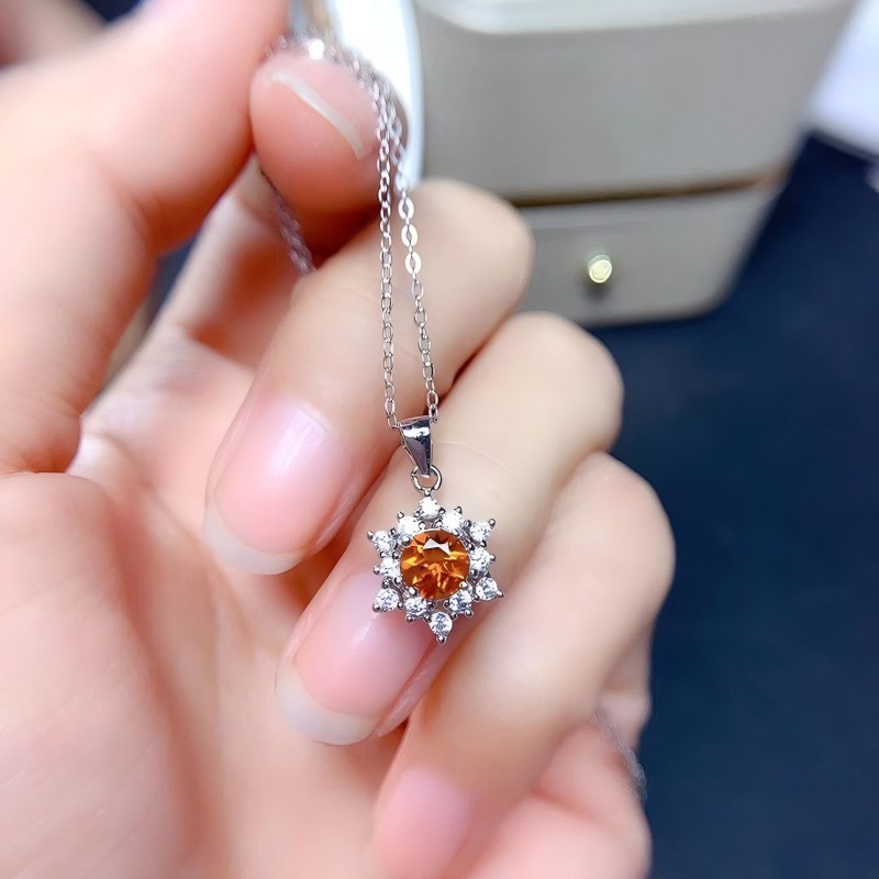 Faceted Citrine S925 Silver Ring / Earring / Necklace Snowflake Design