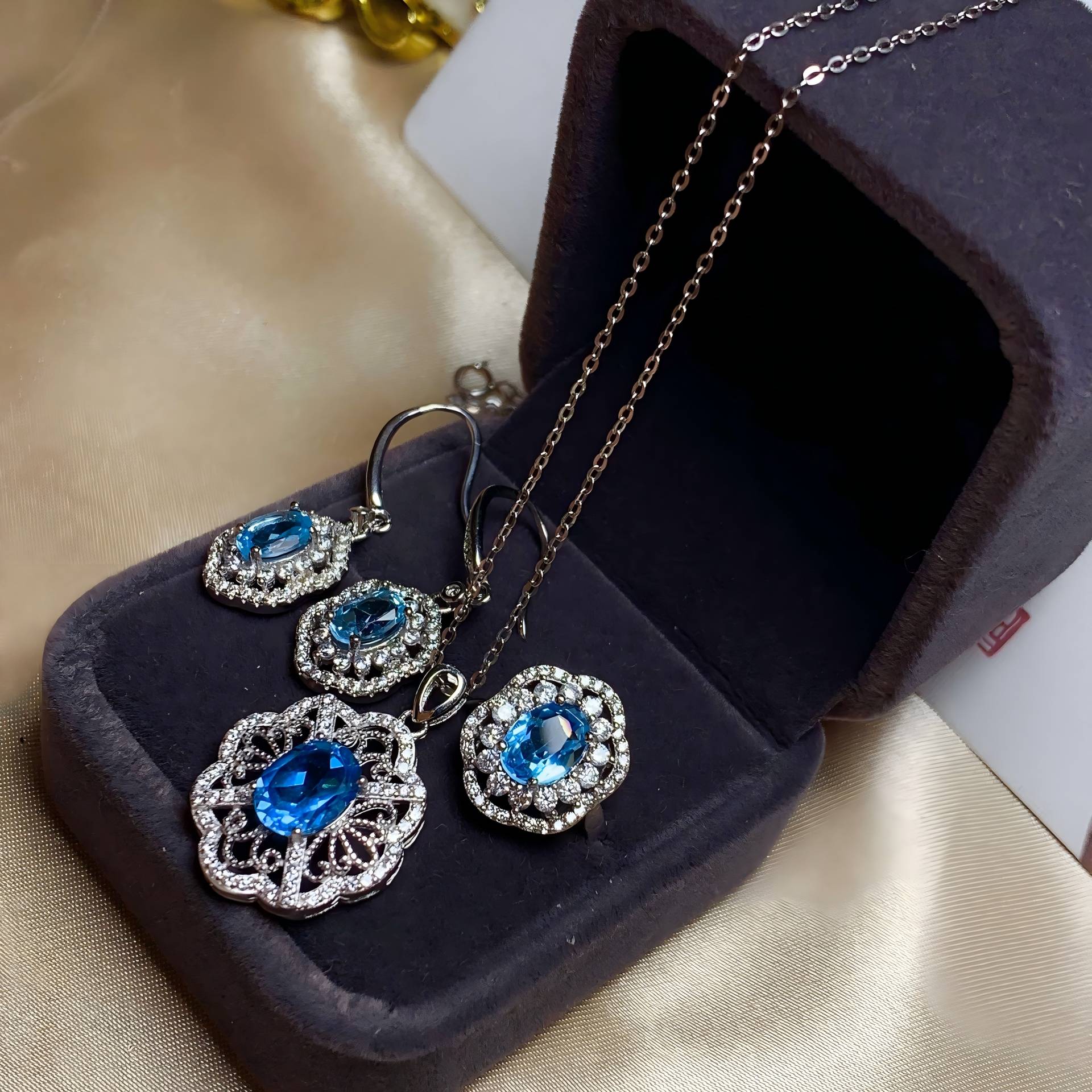 Elaborate Classical Blue Topaz S925 Silver Set
