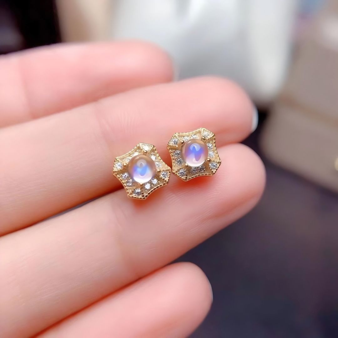 Square Moonstone Gold S925 Silver Natural Crystal Set