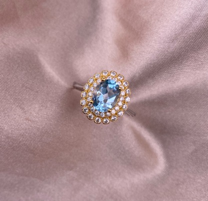Swiss Blue Topaz S925 Sunflower Gold Side Sliver Ring Band