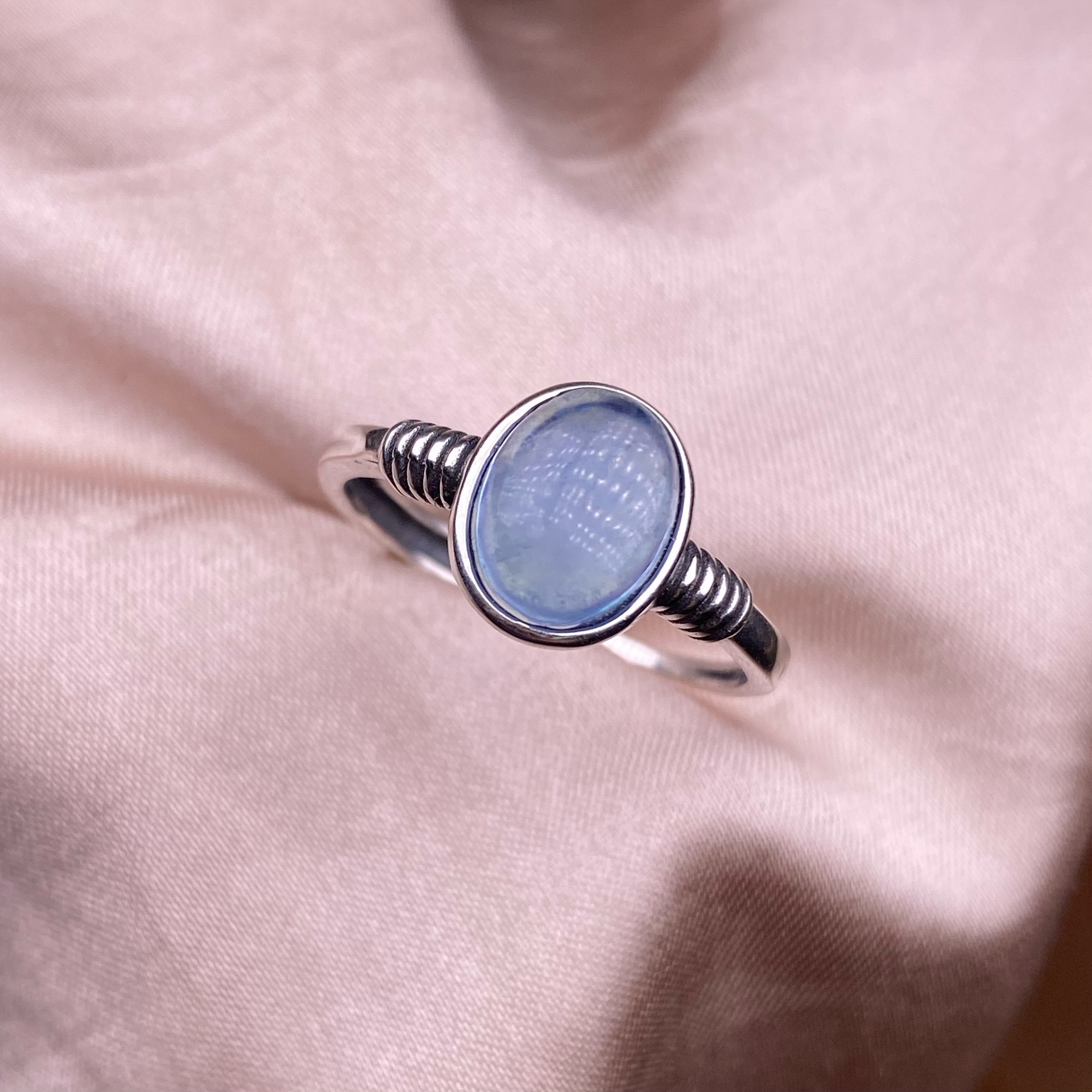 Aquamarine S925 Silver Inlay Retro Style Ring