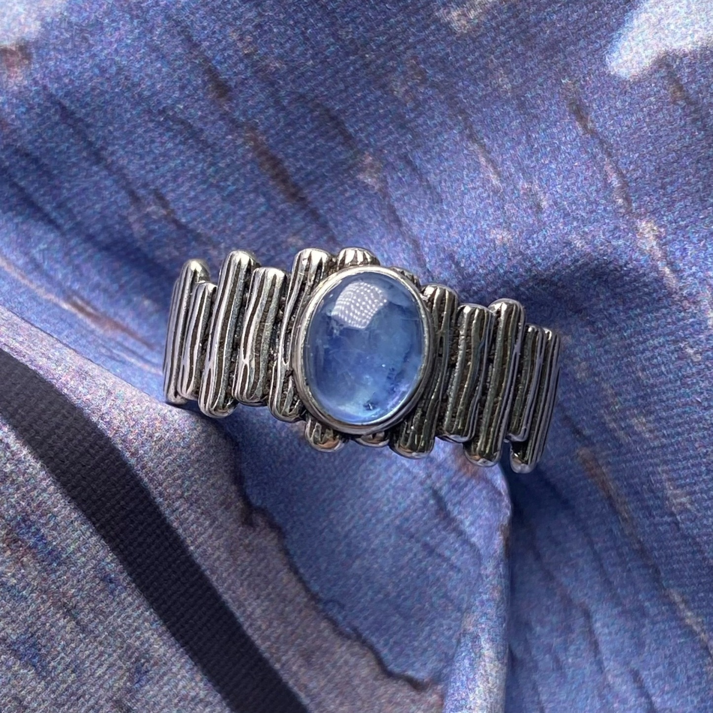 Aquamarine S925 Classical Oval Natural Crystal Large Band Silver Ring 