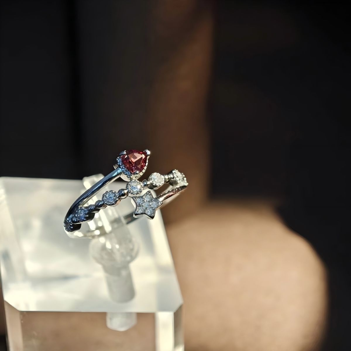 S925 Heart Shape Garnet Ring