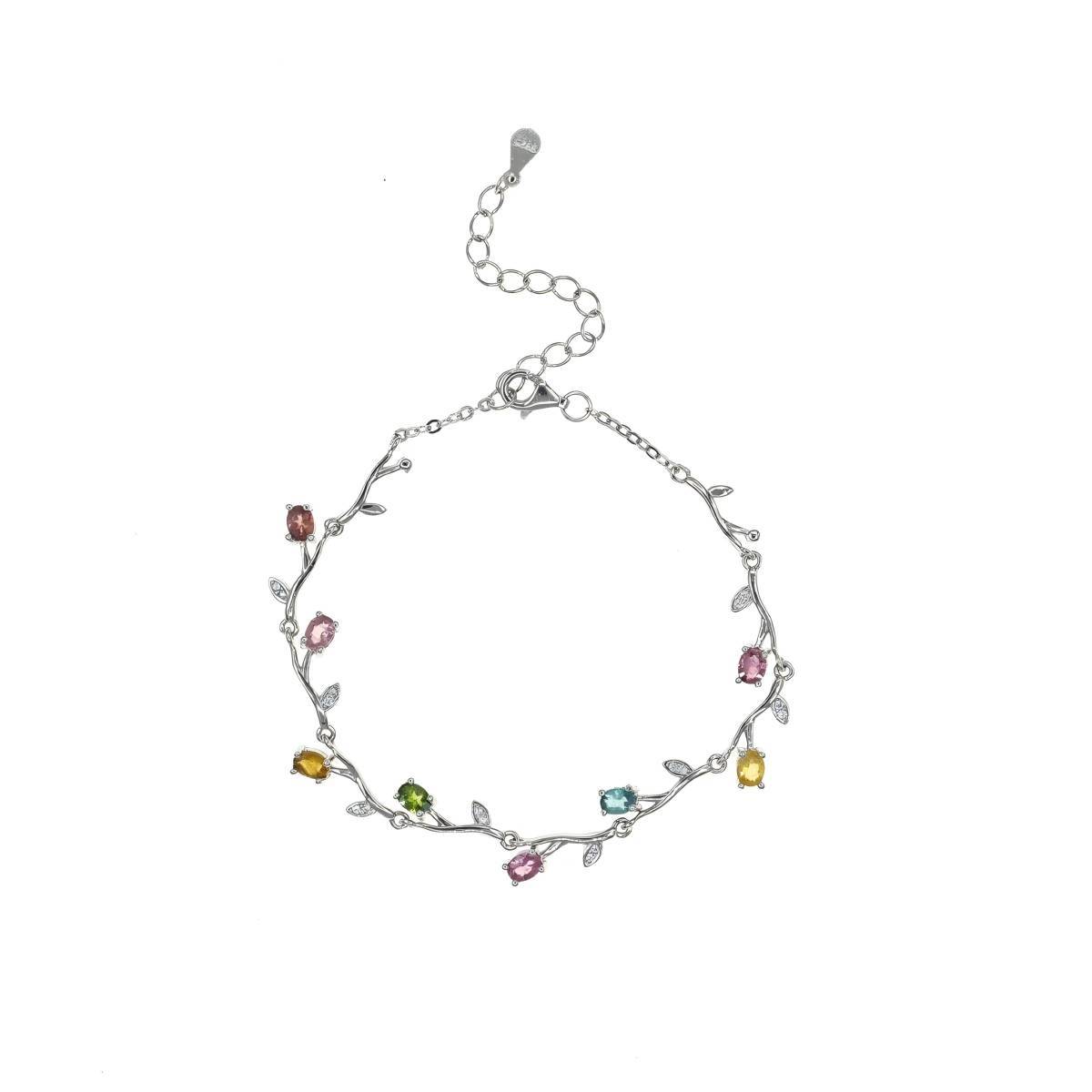 S925 Natural Tourmaline Vine Flower Bracelet