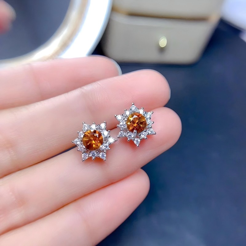 Faceted Citrine S925 Silver Ring / Earring / Necklace Snowflake Design