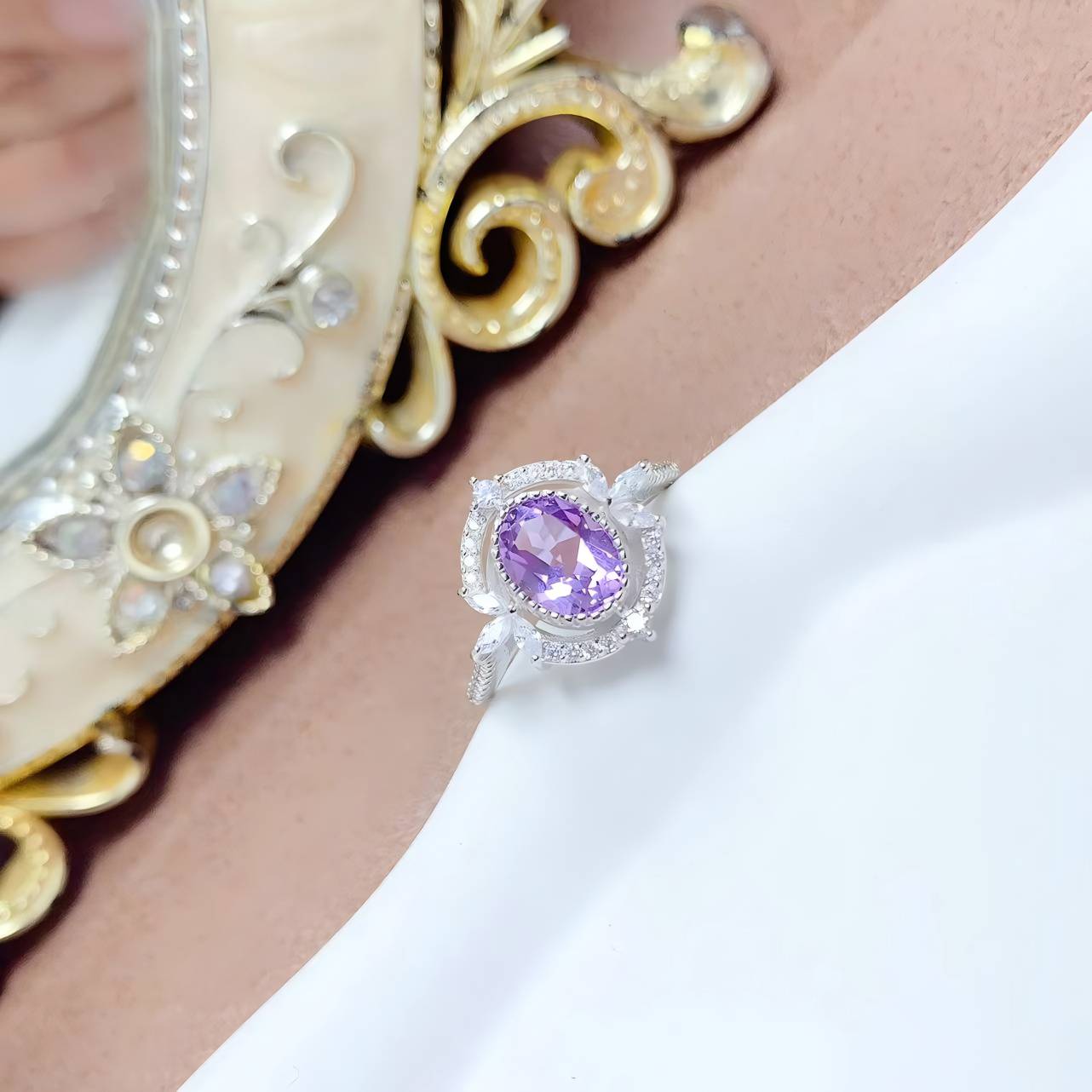 Mirror Flower Amethyst S925 Silver Ring / Earring / Pendent / Necklace Natural Crystal Set