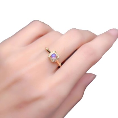 Square Moonstone Gold S925 Silver Natural Crystal Set