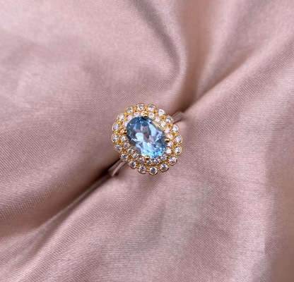Swiss Blue Topaz S925 Sunflower Gold Side Sliver Ring Band