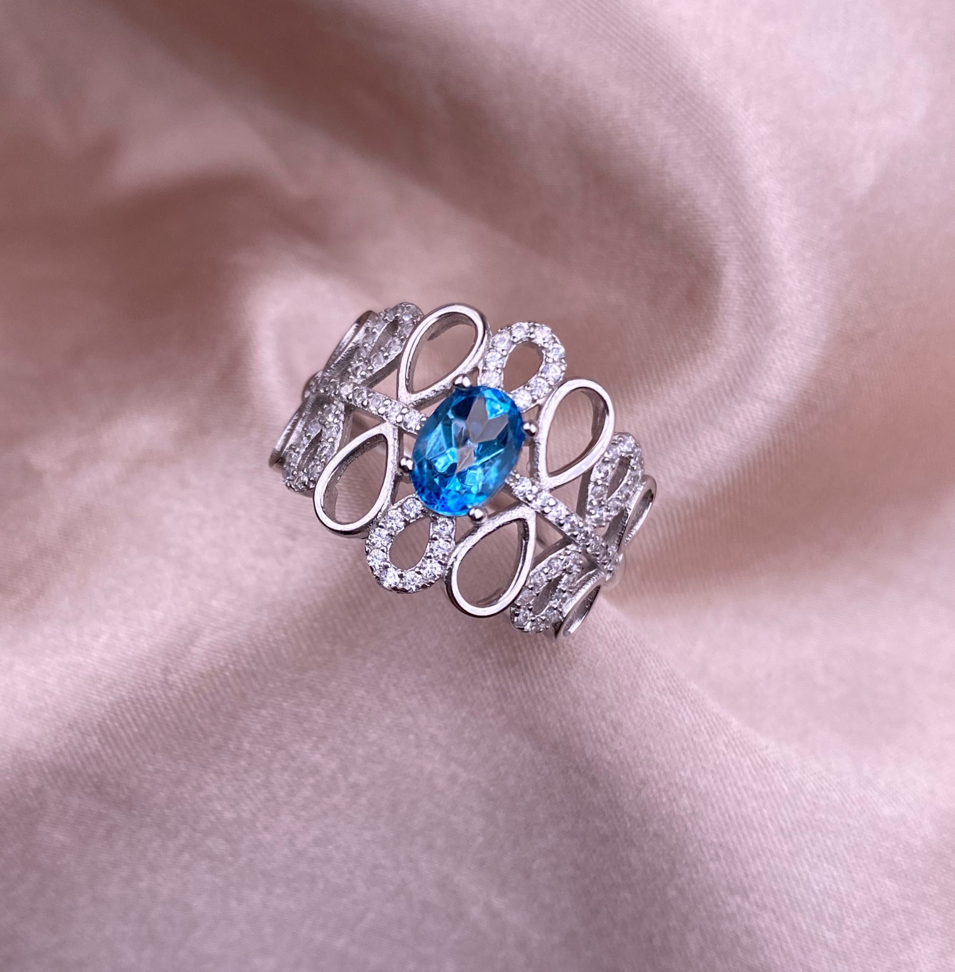 London Blue Topaz Double Oval S925  Silver Ring  