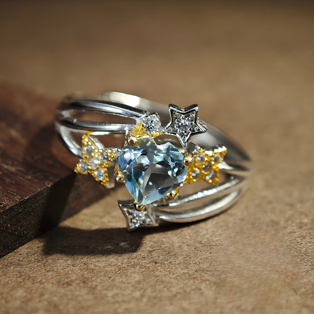 S925 Starry Heart Natural Blue Topaz Ring