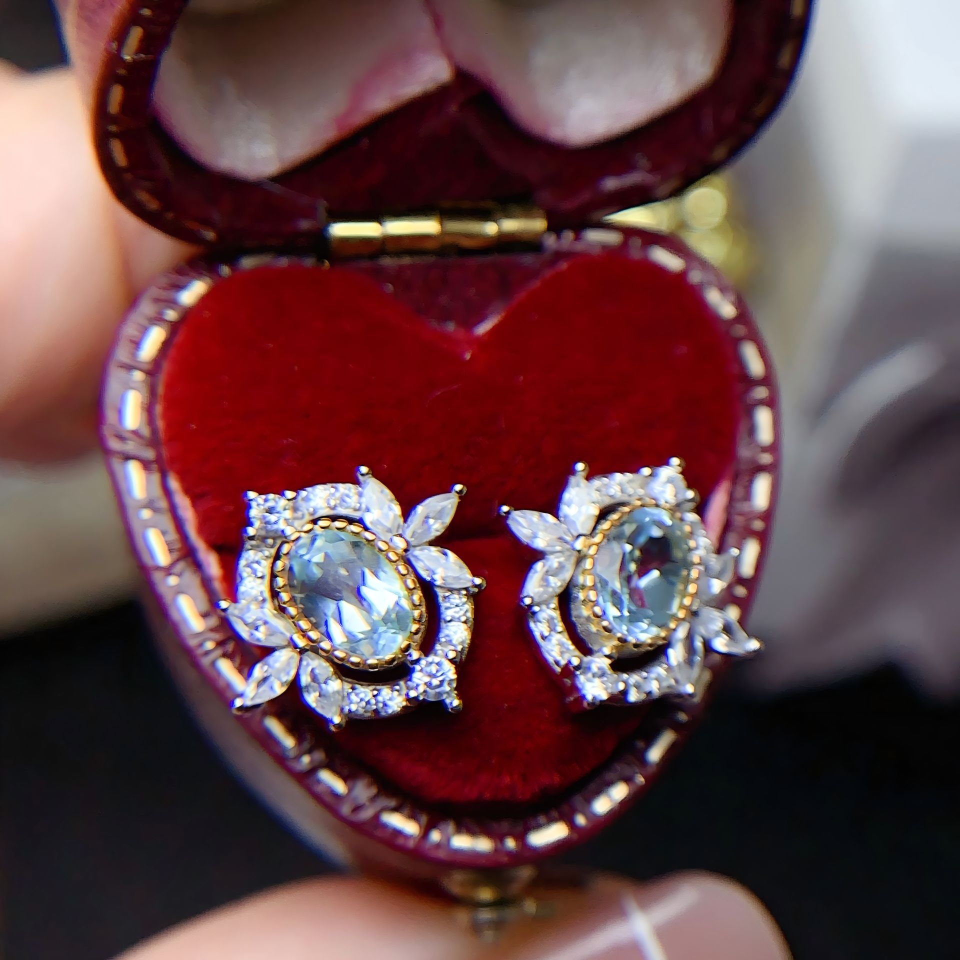 Mirror Flower Blue Topaz S925 Silver Ring / Earring / Pendent / Necklace Natural Crystal Set