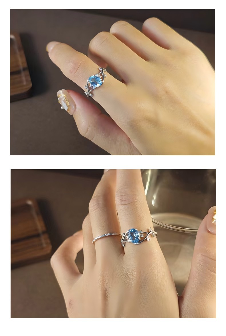 S925 Olive Branch Leaf Inlay Natural Blue Topaz Ring