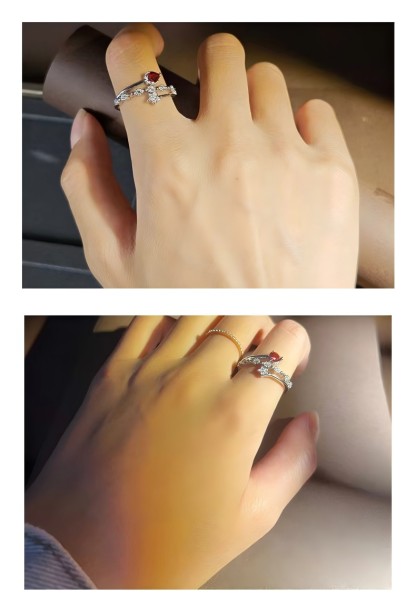 S925 Heart Shape Garnet Ring