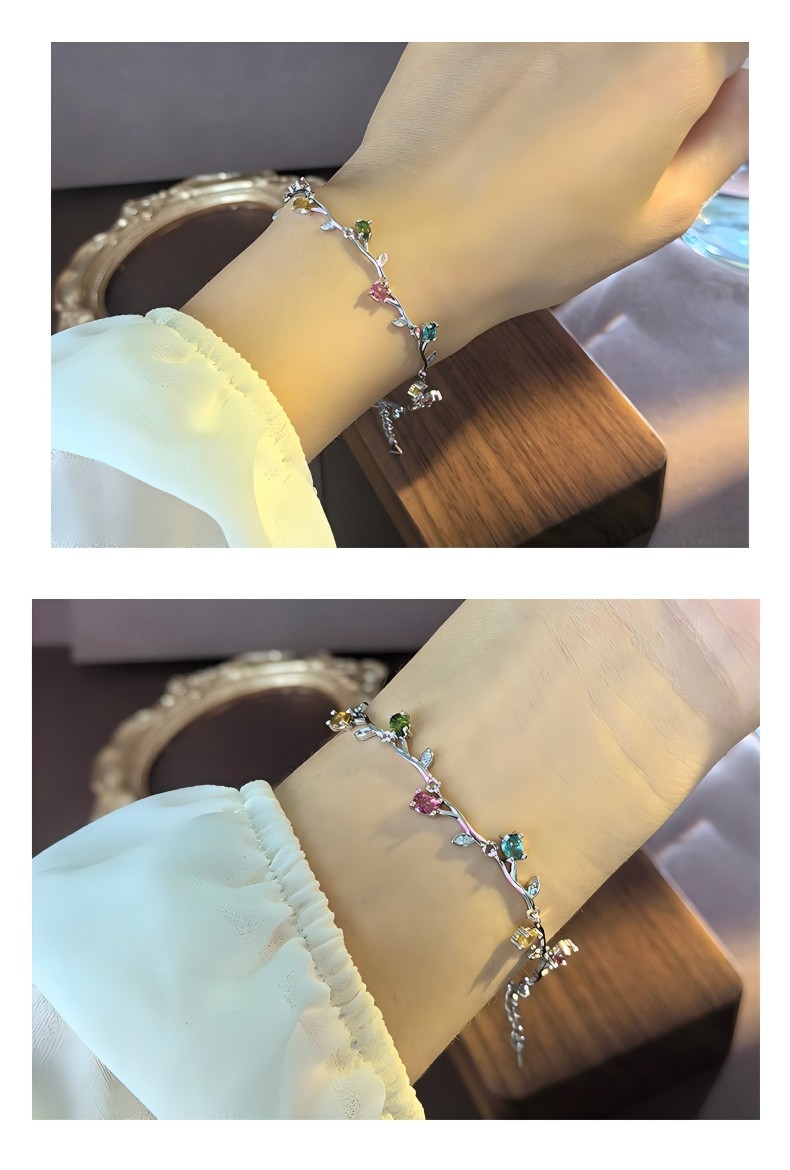 S925 Natural Tourmaline Vine Flower Bracelet