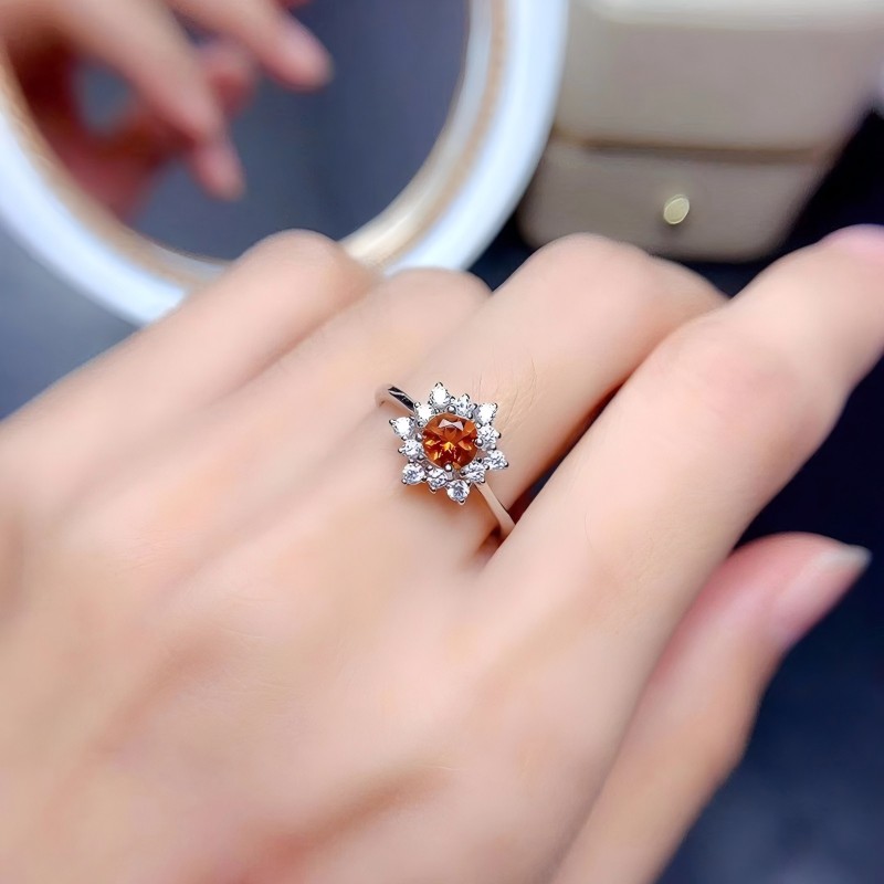 Faceted Citrine S925 Silver Ring / Earring / Necklace Snowflake Design