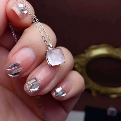 Square Rose Quartz S925 Silver Ring / Pendent Four Claws Design