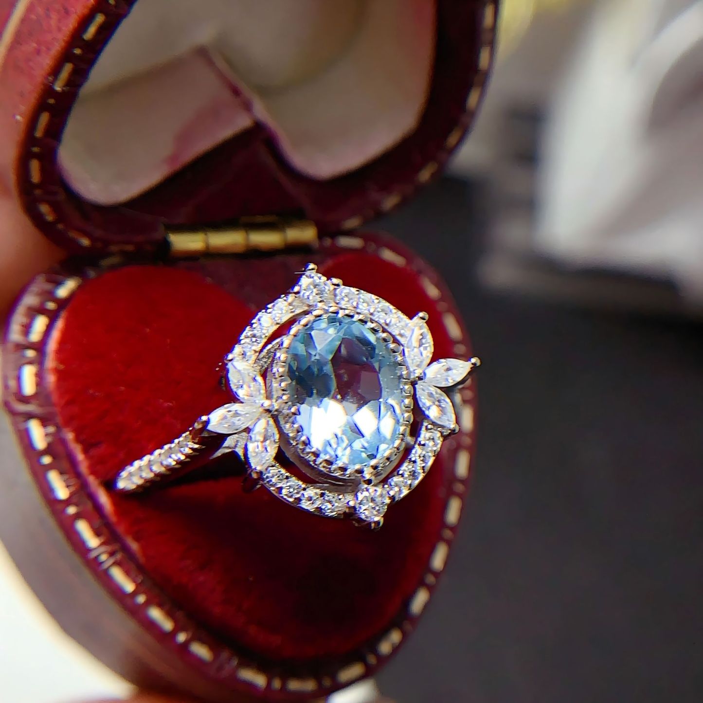 Mirror Flower Blue Topaz S925 Silver Ring / Earring / Pendent / Necklace Natural Crystal Set