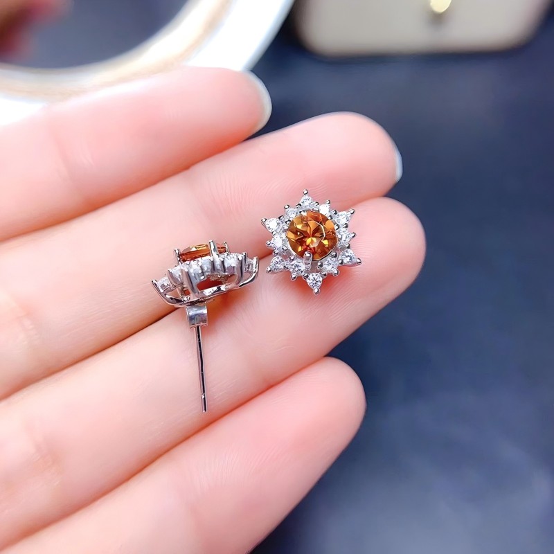 Faceted Citrine S925 Silver Ring / Earring / Necklace Snowflake Design