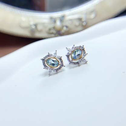 Mirror Flower Blue Topaz S925 Silver Ring / Earring / Pendent / Necklace Natural Crystal Set