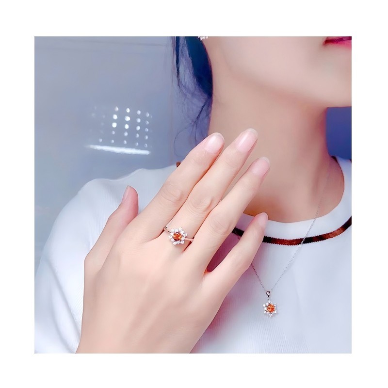 Faceted Citrine S925 Silver Ring / Earring / Necklace Snowflake Design