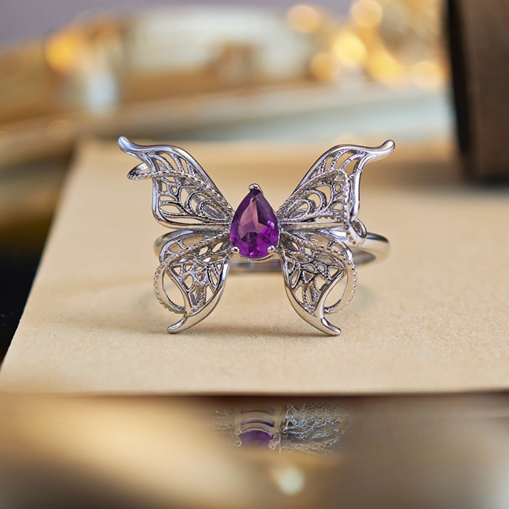 S925 Silver 3D Butterfly Garnet/Amethyst/