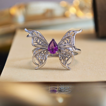 S925 Silver 3D Butterfly Garnet/Amethyst/