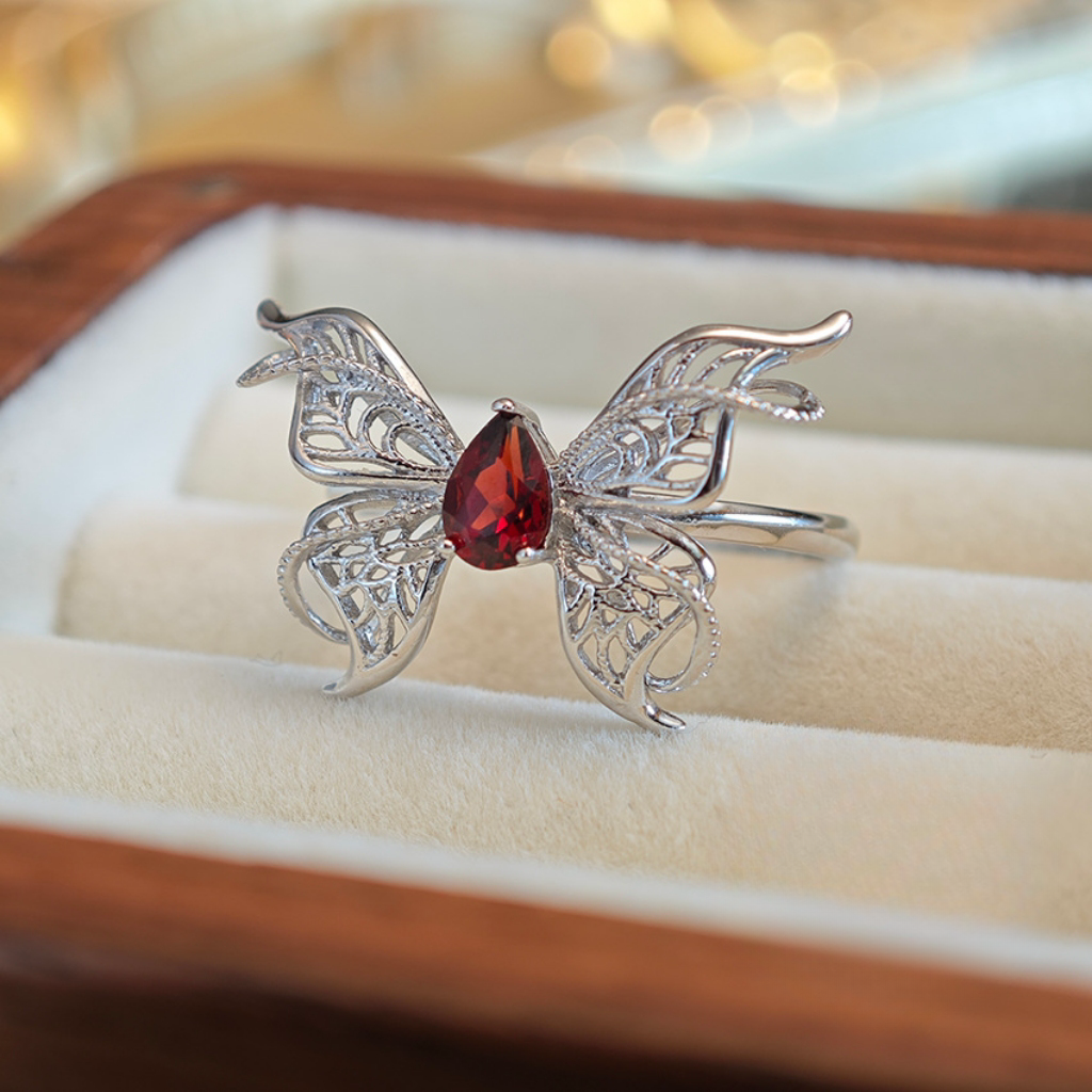 S925 Silver 3D Butterfly Garnet/Amethyst/