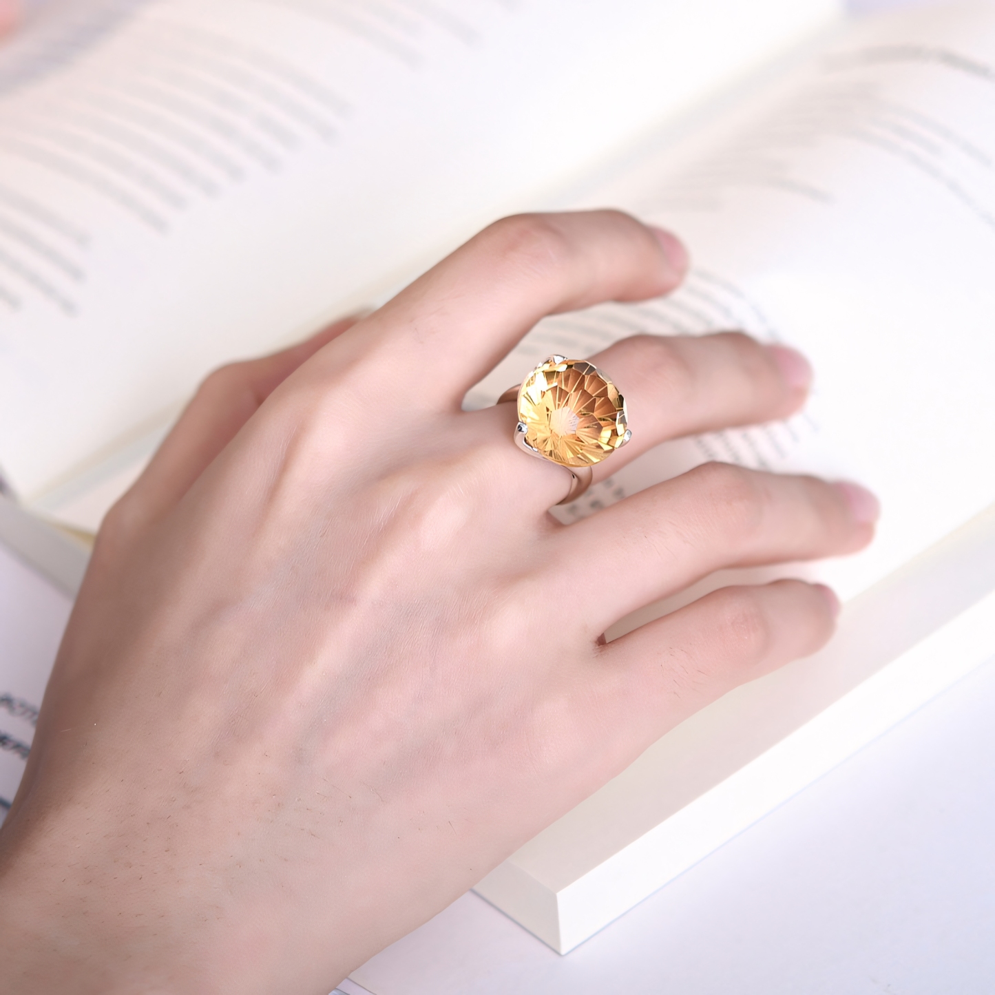 Firework Citrine S925 Silver twisted design Ring