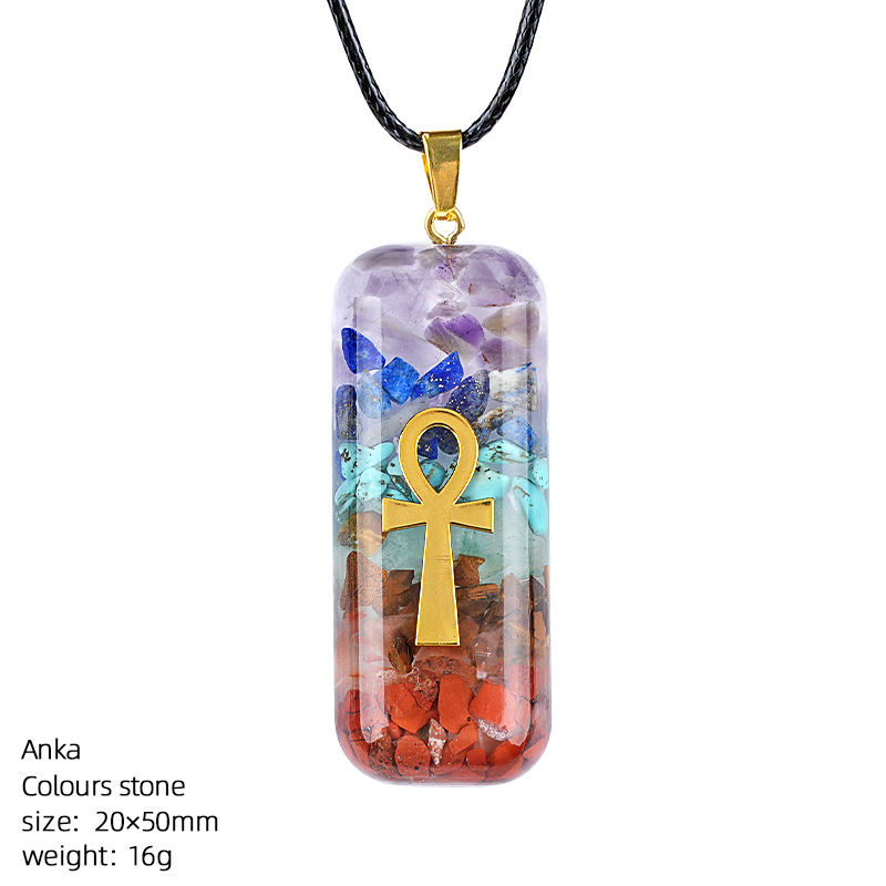 Crystal resin necklace with colorful crushed stones