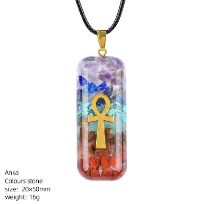 Crystal resin necklace with colorful crushed stones